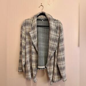 Max Studio Pink Black Tweed Fringe Open Blazer 3XL